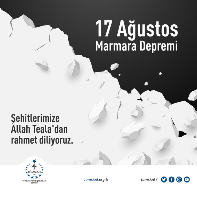 17 Ağustos 1999 Marmara ve 11 ilimizi etkileyen 6 Şubat 2023 afetleri başta olmak üzere bütün afet şehitlerimizi rahmetle yâd ediyoruz. 

#17Agustos1999 
#deprem

<a href="/YasarDogan__/">Yasar DOGAN</a>