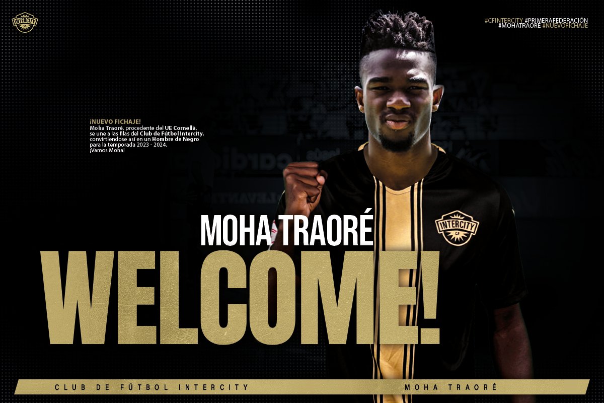 🆕💥 𝗠𝗢𝗛𝗔 𝗧𝗥𝗔𝗢𝗥𝗘́ • ¡Nuevo jugador del CF Intercity!

⚔️ Extremo/Delantero, 28 años

🔙 Procedente del <a href="/ue_cornella/">UE Cornellà 💚</a>

🖤🫱🏻‍🫲🏼 ¡𝗕𝗶𝗲𝗻𝘃𝗲𝗻𝗶𝗱𝗼, <a href="/mtrd29/">Moha Traore</a>!

➕️ cfintercity.com/moha-traore-fi…