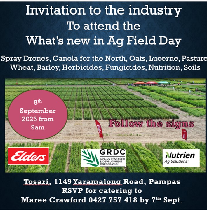 We are delighted to be speaking at the Tosari What's New in Ag field day where we will be discussing ways to manage soil, nutrition and production variation. Hope to see many there! <a href="/AgPrecision/">Precision Ag</a> <a href="/mareecrawford1/">Maree Crawford</a> <a href="/EldersLimited/">Elders</a> <a href="/GRDCNorth/">GRDC North</a> <a href="/theGRDC/">GRDC</a> #weknowsoil