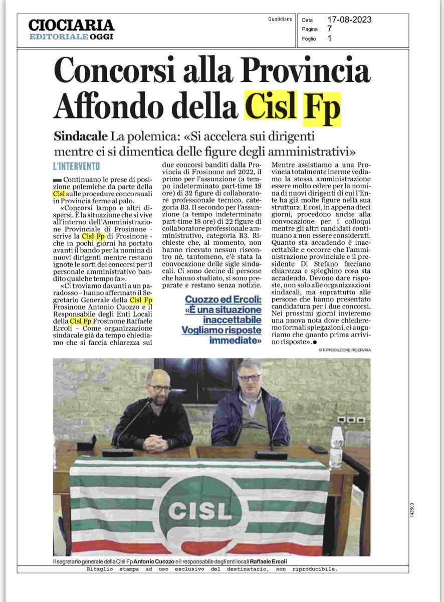 CislFpFrosinone's tweet image. ✅✅ #Concorsi @prov_frosinone «Si accelera sui #dirigenti mentre ci si dimentica delle figure degli #amministrativi»
@CislFpFrosinone “Una #situazione inaccettabile vogliamo #risposte #immediate”
Il nostro appello su @CiociariaO 👇
