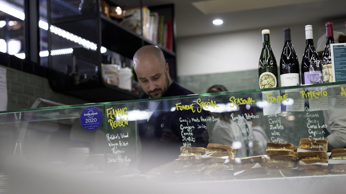 Maker &amp; Monger is well-known for its air freighted mozzarella from Italy, grilled cheese toasties, gorgonzola dolce and their own comté. See the full #HumansOfPrahranMarket video with owner Anthony Femia: bit.ly/3NPZ7If