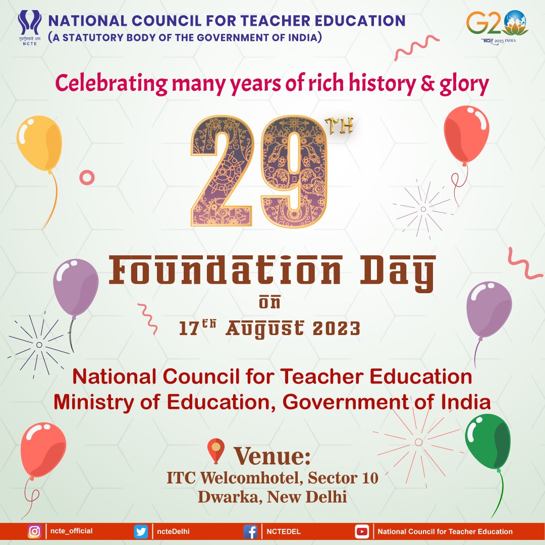 NCTE_Official's tweet photo. Commemorating 29 years of excellence in teacher education today on 17th August 2023🎉

National Council for Teacher Education, also known as NCTE has been ensuring quality in teacher education &amp; training since 1995

Greetings to all on the occasion of 29th #FoundationDay of #NCTE https://t.co/dnS7S8wSeA