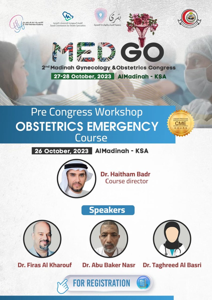 MedGoSA's tweet image. One more workshop HERE WE GO 💪🏻

"Obstetrics Emergency Course"

Presented by:
Dr. Haitham Badr 
Dr. Firas al kharouf @drferasjk
Dr. abu baker nasr
Dr. Taghreed Al basri 

For Regestration 👇🏻
tophconferences.com/med/
