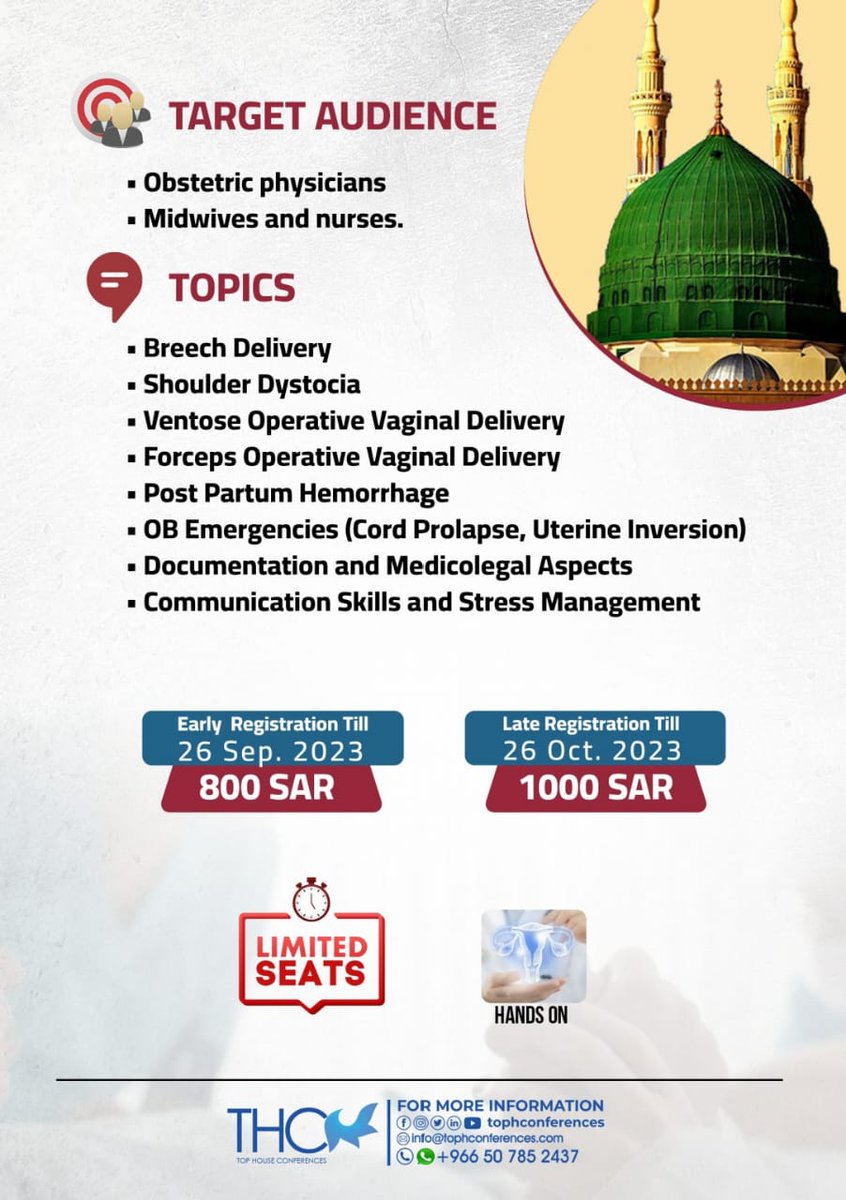 MedGoSA's tweet image. One more workshop HERE WE GO 💪🏻

"Obstetrics Emergency Course"

Presented by:
Dr. Haitham Badr 
Dr. Firas al kharouf @drferasjk
Dr. abu baker nasr
Dr. Taghreed Al basri 

For Regestration 👇🏻
tophconferences.com/med/