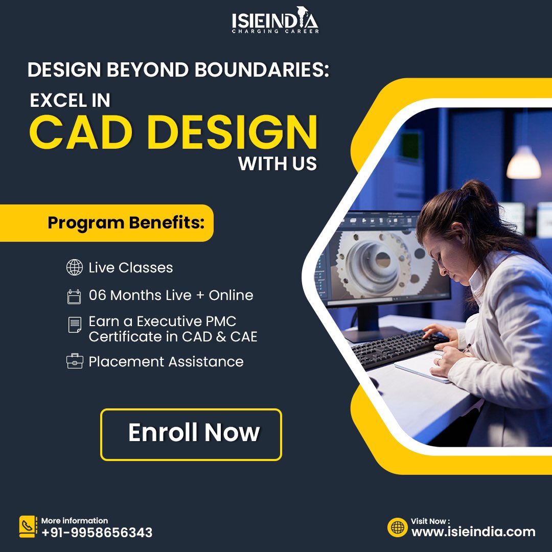 ISIEIND's tweet photo. Elevate your skills by enrolling in our CAD &amp; CAE Course in just only 6 months of the period. 
Visit:
📧:Support@isieindia.com
🌐:https://t.co/luLobW18sN
📞: +91-9958656343
#isieindia #cad #cae #coursetraining #upslilling #placementassistance #jobopportunities #engineers #Digital https://t.co/21OZqLMupY