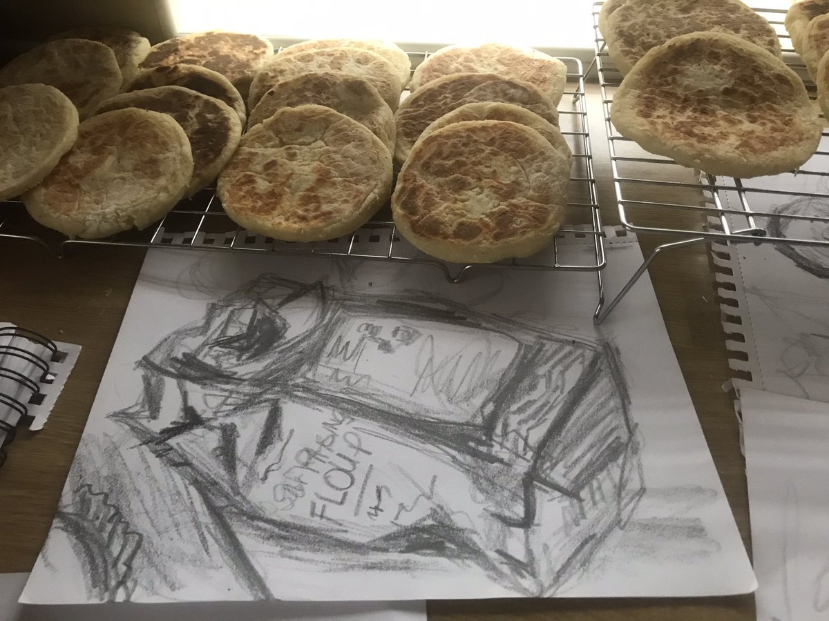 AllotmentHelen's tweet photo. Watching Maggi Hambling last night inspired me to make marks this morn. 4 mins each sketch dictated by the cooking time of each batch. I haven’t had time for art lately because of processing allotment veg. Combining the 2 has been a revelation #art #drawing #DrawAugust #baking https://t.co/EPrKXc0Xbz