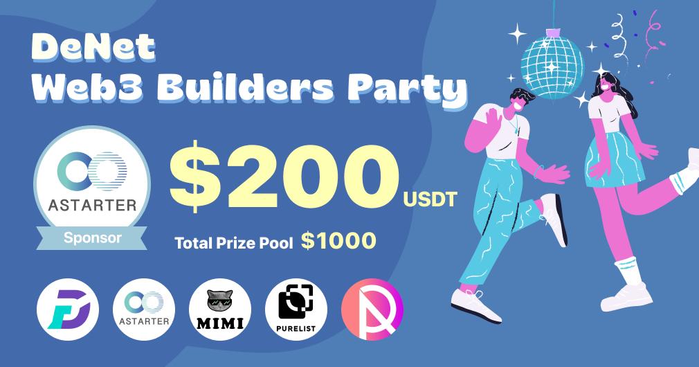 🚀We're joining <a href="/denet2022/">DeNet</a> Web3 Builders Party🎉

🎁$1000 Prize Pool to be shared

👇Interested? Click here to join
 denet.me/m/m9XmJh

#Giveaway #Crypto #Airdrops #DeNet #Web3