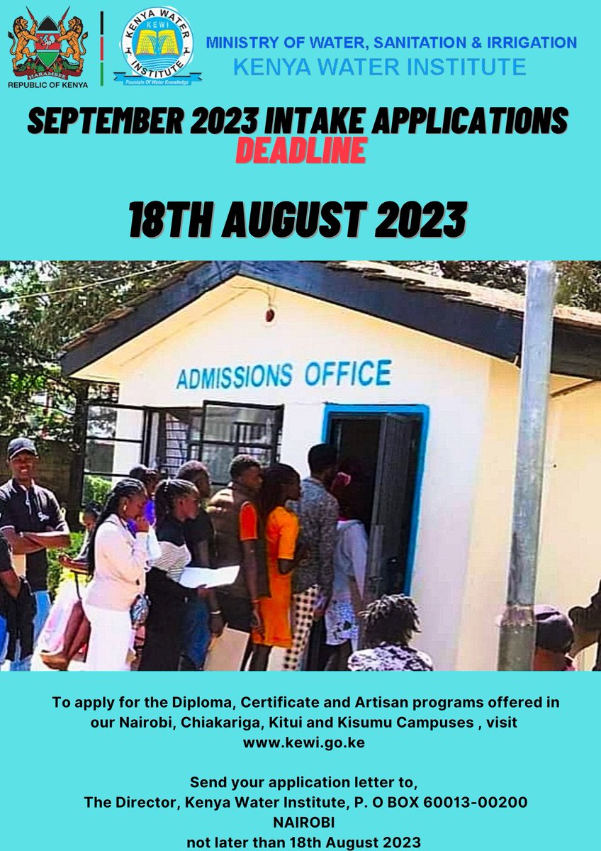 kewi_kenya's tweet photo. 2 days to go for you to be part of the great story that is created to those join KEWI.
Usikubali kuchekwa!
#septemberintake2023
https://t.co/zNFY9THg78 https://t.co/v67FfpbkS6