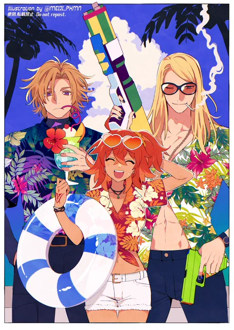 夏を満喫するデイビットとポカニキとぐだ子  #FGO 
