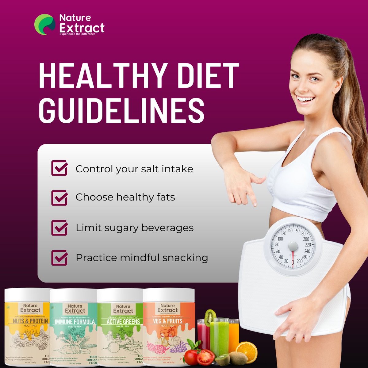 naturextract's tweet photo. Elevate your well-being with #HealthyDietGuidelines: ⚖️ Cut the salt, pick wholesome fats, ditch sugary drinks, and savor mindful snacks. Boost vitality with #NatureExtractSuperfoods 🍏🥑🥦🌿 for a vibrant life!
#NatureExtract #NaturExtract #NatureExtractproducts https://t.co/tZeXPp5x6B