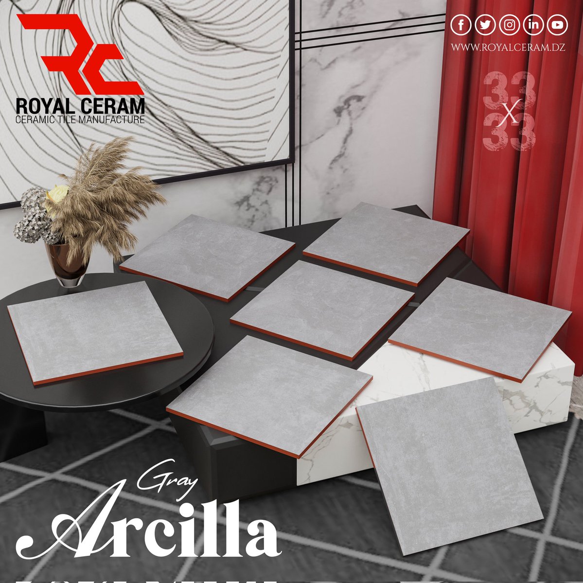 CeramRoyal82680's tweet image. Royal Ceram👑 presents to you the #Arsia model🔥on the production line.
Reference:#Arcilla
Size:#33x33cm 
Type: #Floor_tile
 Color: #gray
Finish: #Matt
Customer service:
📲 +213561623040
Check it now:
👉🏽 royalceram.dz/product/arcill…