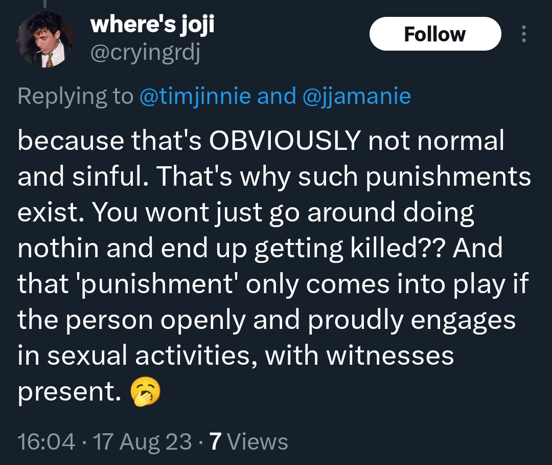 Muslims: Islam doesn't say k*ll gay ppl 🥺

Muslims when shown proof that it does in fact say that: well OBVIOUSLY being gay is not normal and yall deserve it. Anyways respect my super peaceful religion or d*e
