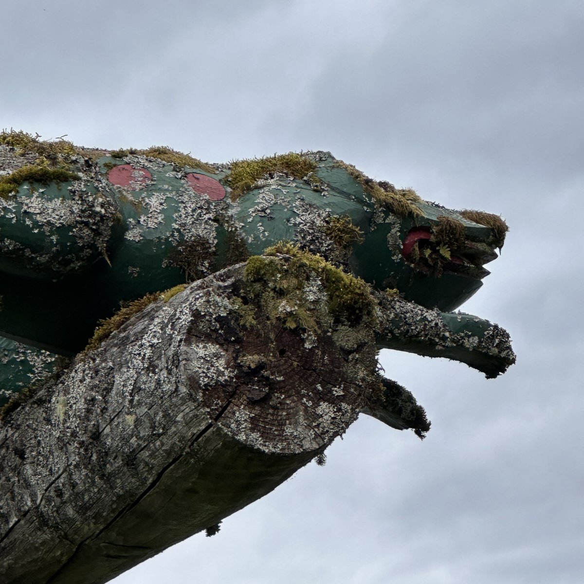 bethwicker's tweet image. Kake, Alaska. Tlingit totem pole. Outsiders see these as ornamental. Tribal members know the meanings. I believe this was a “shame” totem. When a person or family did something seriously wrong, like not paying debts, a shame totem was put in front of their home. #Tlingit #totem