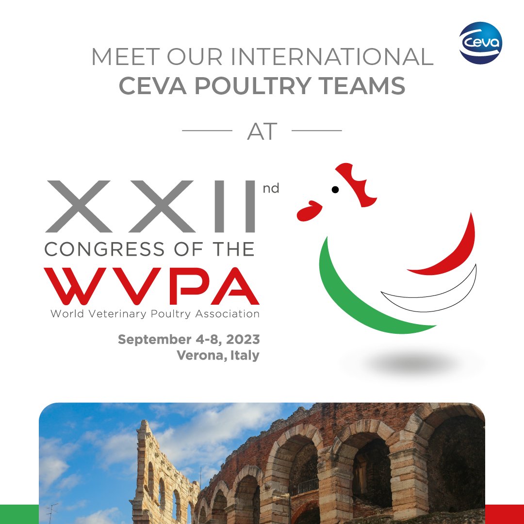 🐔 [#CevaSymposium at #WVPAC2023 !]
Come &amp; join us to get more insights about “New dimensions of vaccination to face future poultry disease challenges”, on Thursday, September 7th from 12:15 to 13:00 in the Fiera Verona Congress Center, VERDI Auditorium, for more insights!