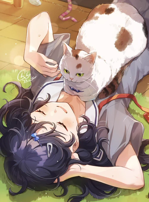 #創作 #猫と女の子\ あっっついけど許す /    \ドヤア/ 