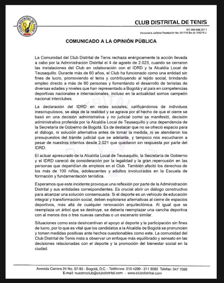 Deprimera12's tweet photo. #AdiosAlTenisEnBogota

Bienvenidos los proyectos de renovación urbana para Bogotá, pero que no sea a costo del deporte. El nuevo Campín traerá inversión, empleo, pero acaba con 22 canchas de tenis y 60 años de historia de una esquina que ha formado centenares de deportistas. https://t.co/ztaAF9WOH2