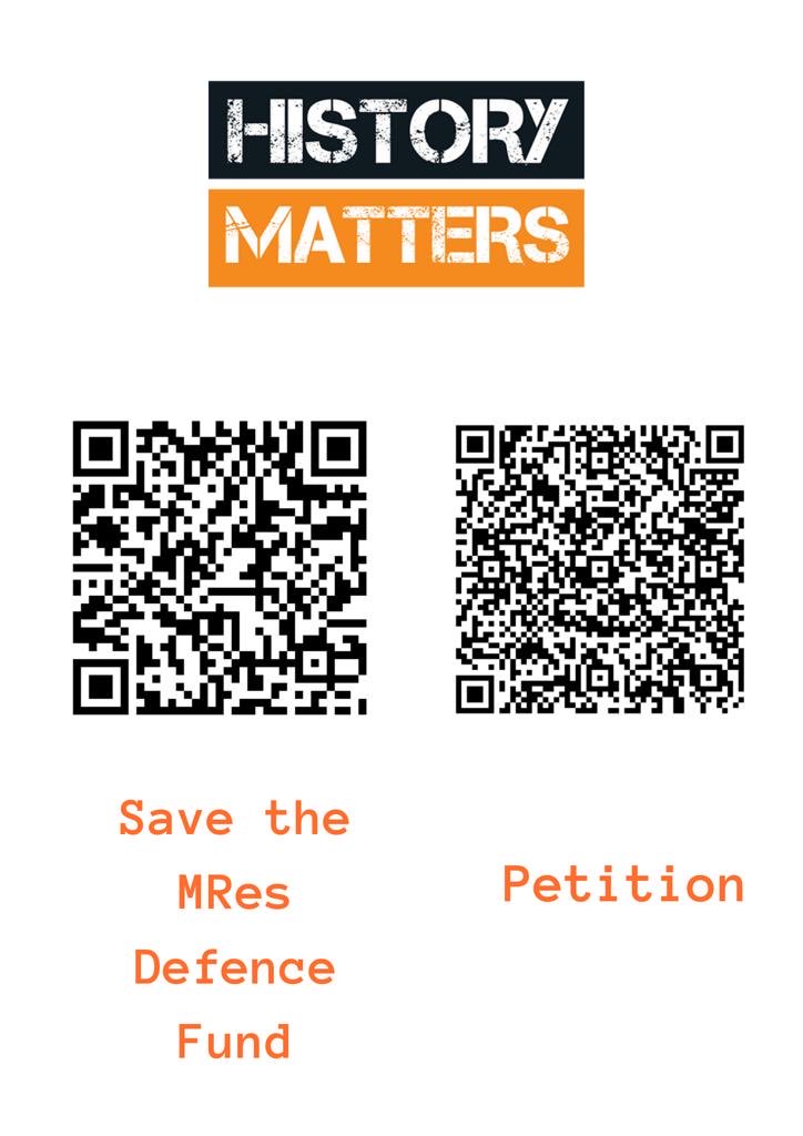Please follow these codes to access the Petition and the Save the MRes Defence Fund. Other codes do not work. Thank you ⁦@yhp_uk⁩ ⁦⁦@africahist_chi⁩