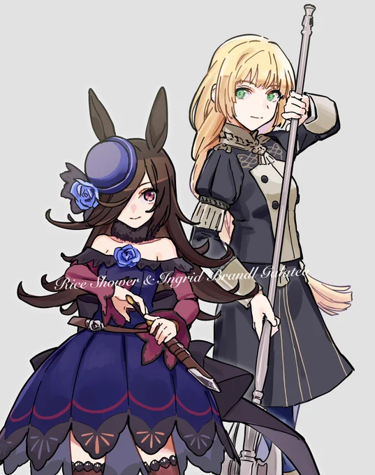 【クロスオーバー注意】ライスとイングリッド(中の人繋がり)2月くらいに描いた絵です 