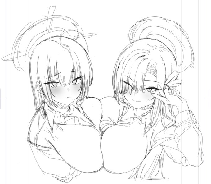 カリン&amp;アスナ 乳合わせ下書き 