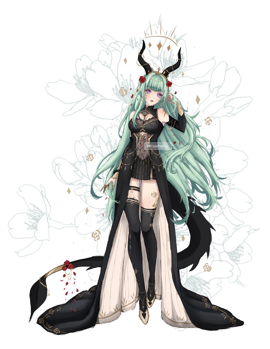 Miss_Pudra's tweet image. Commission for @DreamyDiino 🖤💚✨

An elegant design for her beautiful character. I had a lot of fun making it because I really like this type of elegant designs. Thank you so much for commissioning me ☺️😍

#customadoptable #adoptable