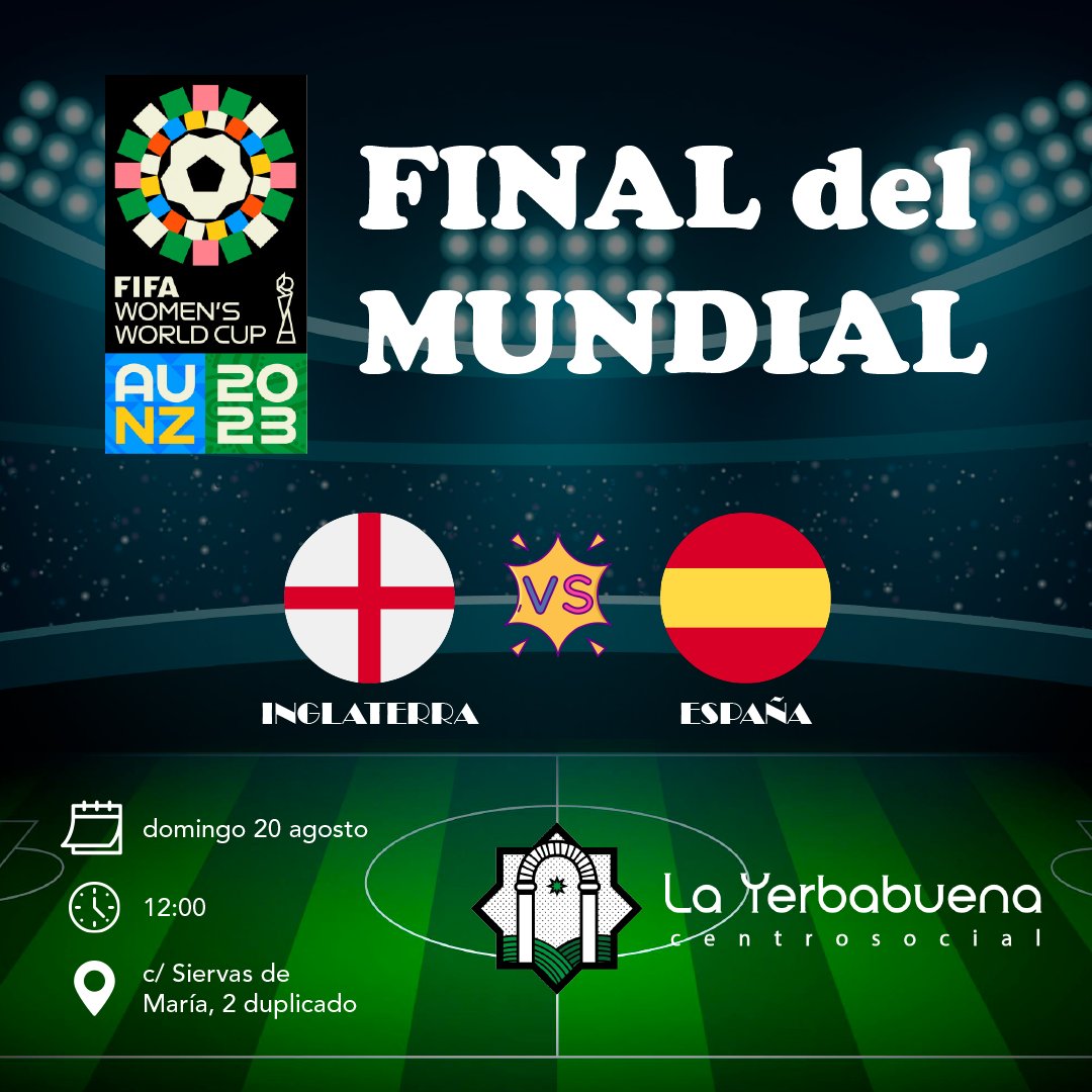 yerbabuenajerez's tweet image. ¡¡Este domingo 20 de agosto, vamos a proyectar la gran final del mundial femenino de fútbol ⚽!!

A las 12:00H ya tendremos las cervecitas bien fresquitas pera poder disfrutar del fútbol femenino y del buen ambiente del Centro Social La Yerbabuena 🌱