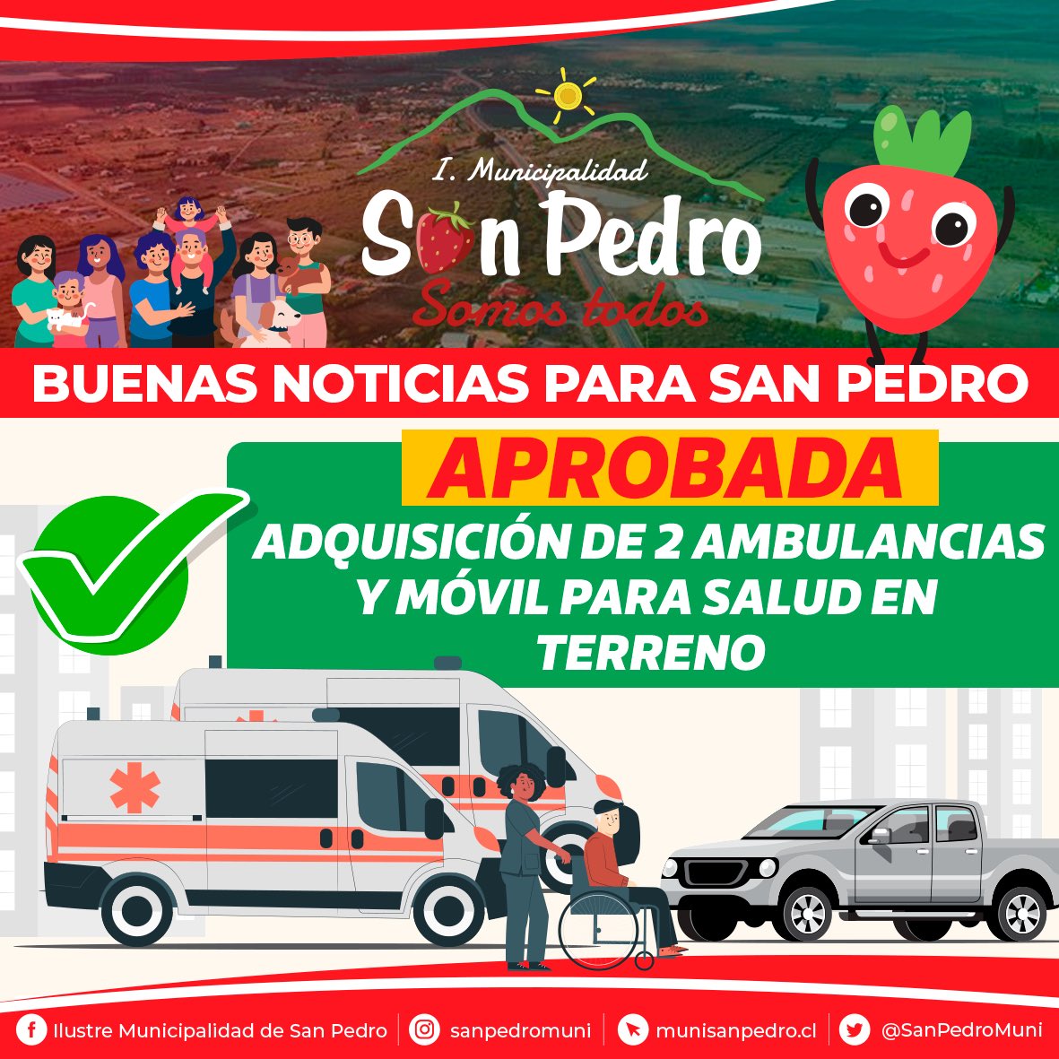🚑🛻👨‍👩‍👧‍👦 ¡Aprobadas dos Ambulancias y Móvil de Salud para Cesfam de San Pedro!

👍 En Concejo Municipal se dio el vamos a la adjudicación de 2 vehículos para emergencias médicas y un móvil de traslado multipropósito.
#SanPedroSomosTodos