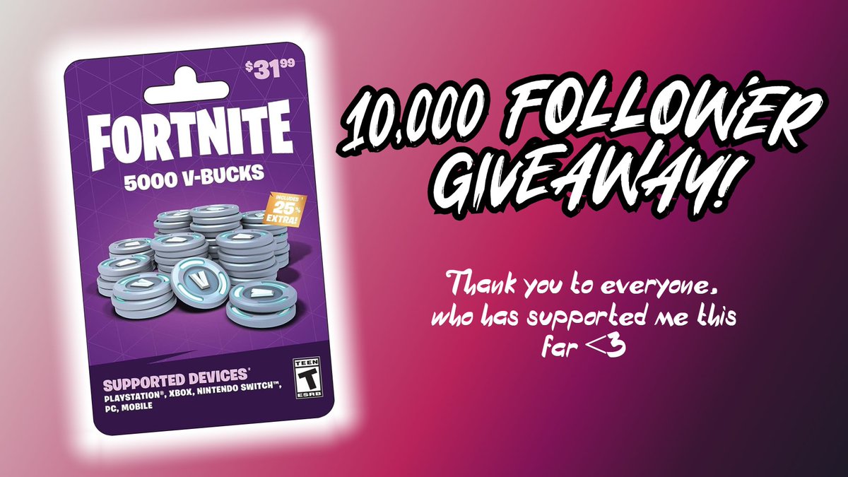 ⚡ 10,000 FOLLOWER GIVEAWAY ⚡

I will give 5000 VBUCKS to someone who:

- Follows <a href="/JtempoYT/">Jtempo</a> (🛎)
- RETWEETS ♻

Perfect for the new BATTLE PASS, don't miss out! (Ends once I reach 10k follows!)

#FortniteChapter4Season4 #FortniteWILDS