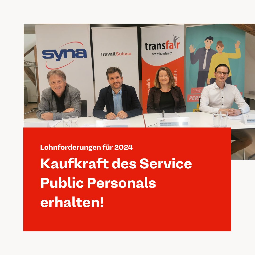 Heute präsentierte der #Personalverband transfair seine #Lohnforderungen für 2024. Aufgrund der anhaltend hohen Teuerung ist das Ziel von transfair, dass die Teuerung vollständig ausgeglichen und die Restteuerung von 2022 nachvergütet wird. Für Details 👉transfair.ch/lohnforderunge…