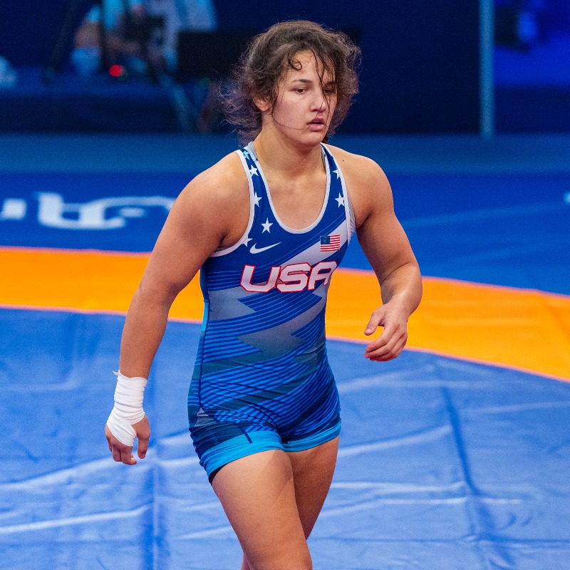 USAWrestling's tweet photo. Amani Jones and Isabella Mir have advanced to the bronze medal round. All five 🇺🇸 women in group one will wrestle for a medal tonight in Amman, Jordan. #WrestleAmman