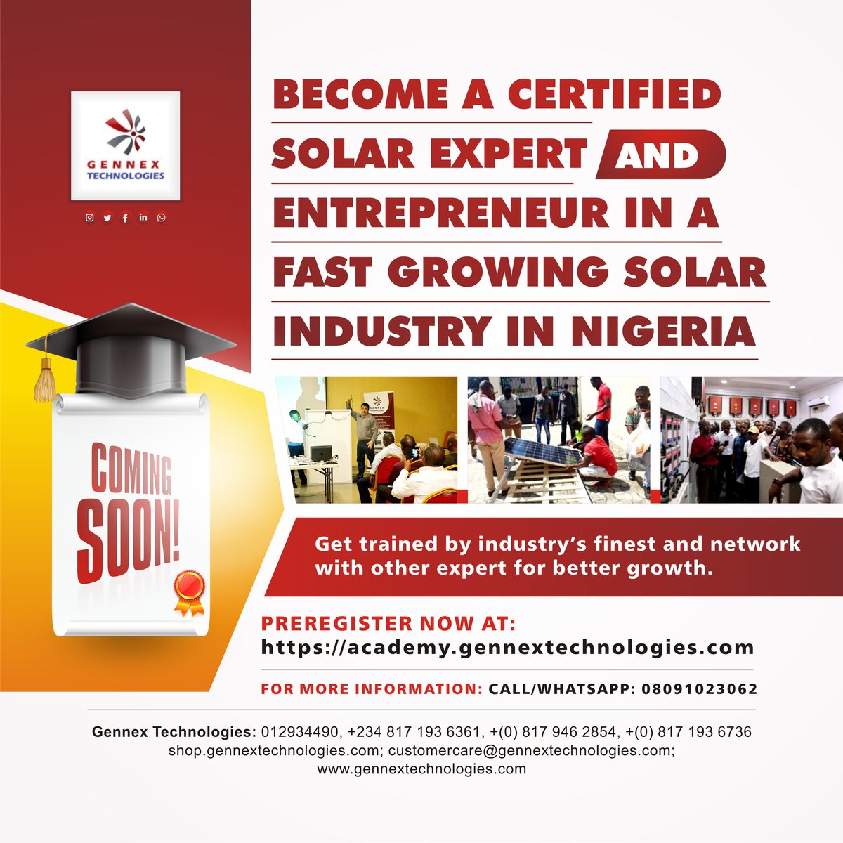 Gennextech's tweet image. Gennex Solar Academy Training Coming Soon.

Here is another chance to start your solar business and create another viable source of income.

Pre register now: academy.gennextechnologies.com

#solartraining
#solaracademy #solardistributor #learnewskill #solarbusiness