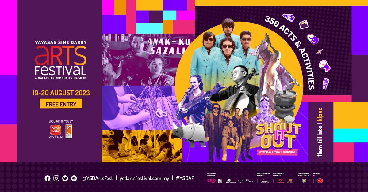 gangsapura's tweet photo. Yayasan Sime Darby Arts Festival 2023
350+ free acts & activities in 48 hours! Only at Malaysia’s biggest free-for-all arts festival.
Suitable for all ages. Come one, come all! Jom!
Follow us @YSDArtsFest
#YSDAF #YSDAF2023 https://t.co/vjSRYMRVat