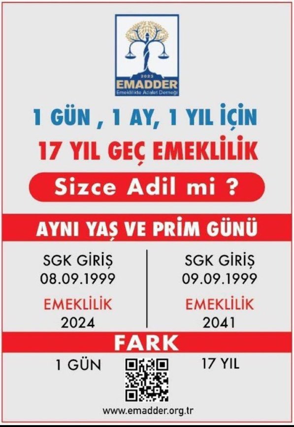 Adaletli , hakkaniyetli kademeli emeklilik düzenlemesi istiyoruz. #Emad2000Ler 
——
TA TA TA Kahramanmaraş Dilara #suriyeliler #MemurHakkınıİstiyor Adana Devlet #45saniye Çöküş #unlu Seaways #otobüs Cenin Tevfik Göksu İmamoğlu #Urfa Türkçe Olimpiyatları CZN Burak Giderlerse