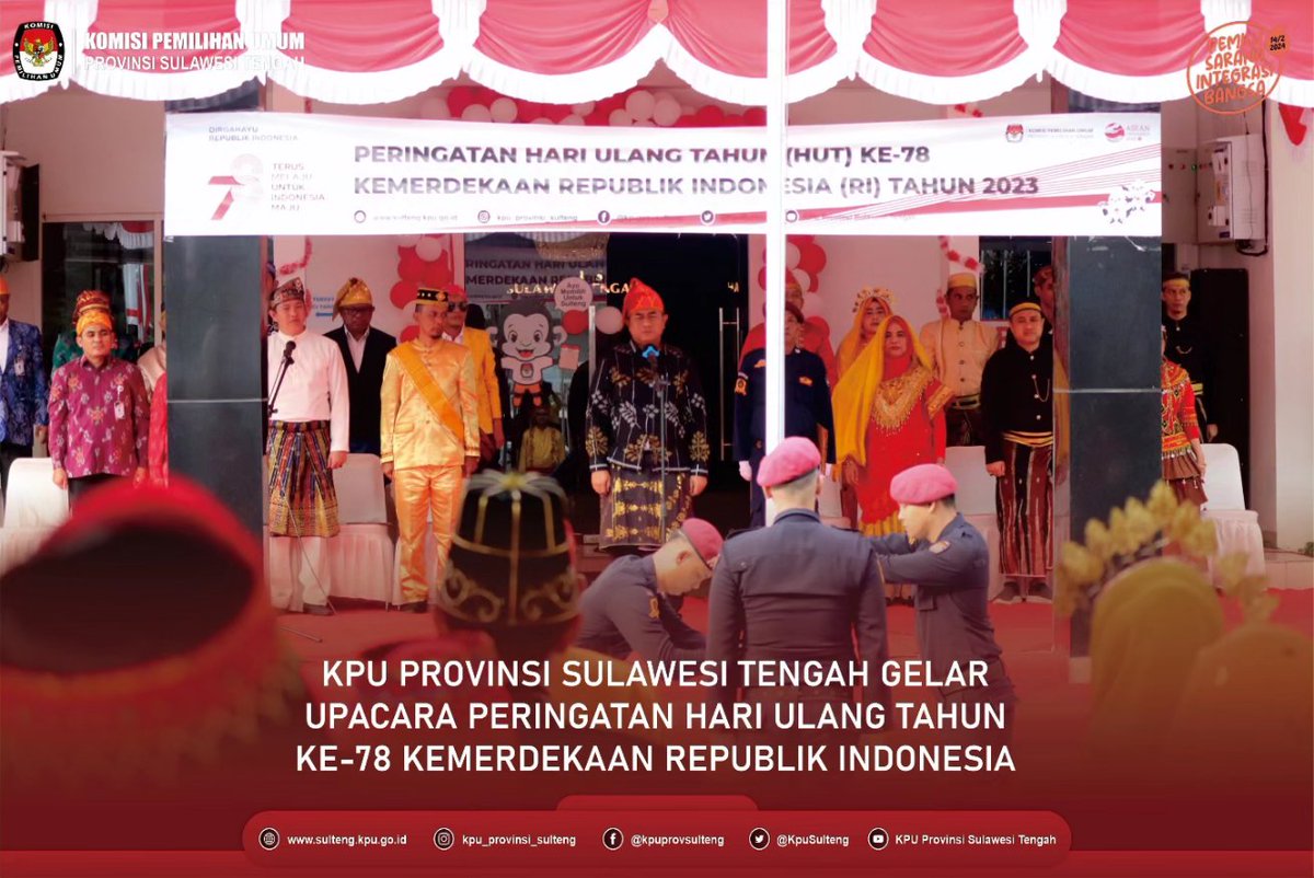 KpuSulteng's tweet photo. #TemanPemilih, KPU Prov Sulteng melaksanakan upacara dalam rangka memperingati HUT RI ke 78 Tahun, di halaman kantor KPU Provinsi Sulawesi Tengah. Kamis,17/08/23

#KPUMelayani
#PemiluSerentak2024 https://t.co/kdzlhpBCfT