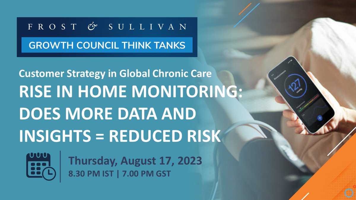 FrostSullivanIN's tweet image. Join us for a #HealthcareRevolution TODAY! 
Click: hubs.la/Q01Z5N2F0

#HomeMonitoring Innovation is transforming #ChronicCare. Discover how does home monitoring reduce #chroniccarerisks with improved data &amp;amp; much more

#DataDrivenSolutions #ThinkTank