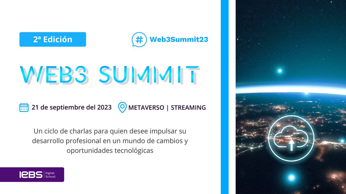 iebschool's tweet photo. 💥¡No te pierdas el próximo #Web3Summit23!💥  🚀Regístrate gratis 👉https://t.co/Fvd7AblIgQ #Web3Summit23 #metaverso #blockchain #nft #futuro #empresas #management #digitaltransformation #cryptos https://t.co/Gc5OlyAzLg