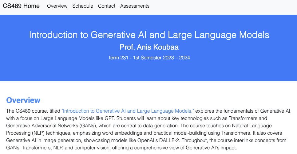 aniskoubaa1977's tweet image. 🚀 Exciting news! We&apos;re launching a course: 
Generative AI &amp;amp; Large Language Models at 
[RIOTU Lab](genai.riotu-lab.org). 
Proud to be the first in Saudi Arabia! 🌟 #GenerativeAI #SaudiTech