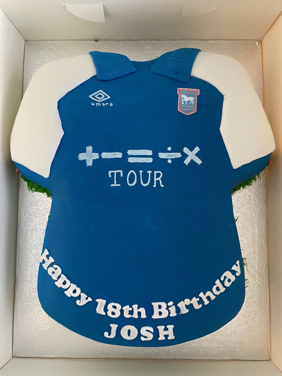 🥳 So the boy turns 18 today! What else could his cake be?! 🔵⚪️ looks amazing! #itfc #tractorboys @IpswichTown