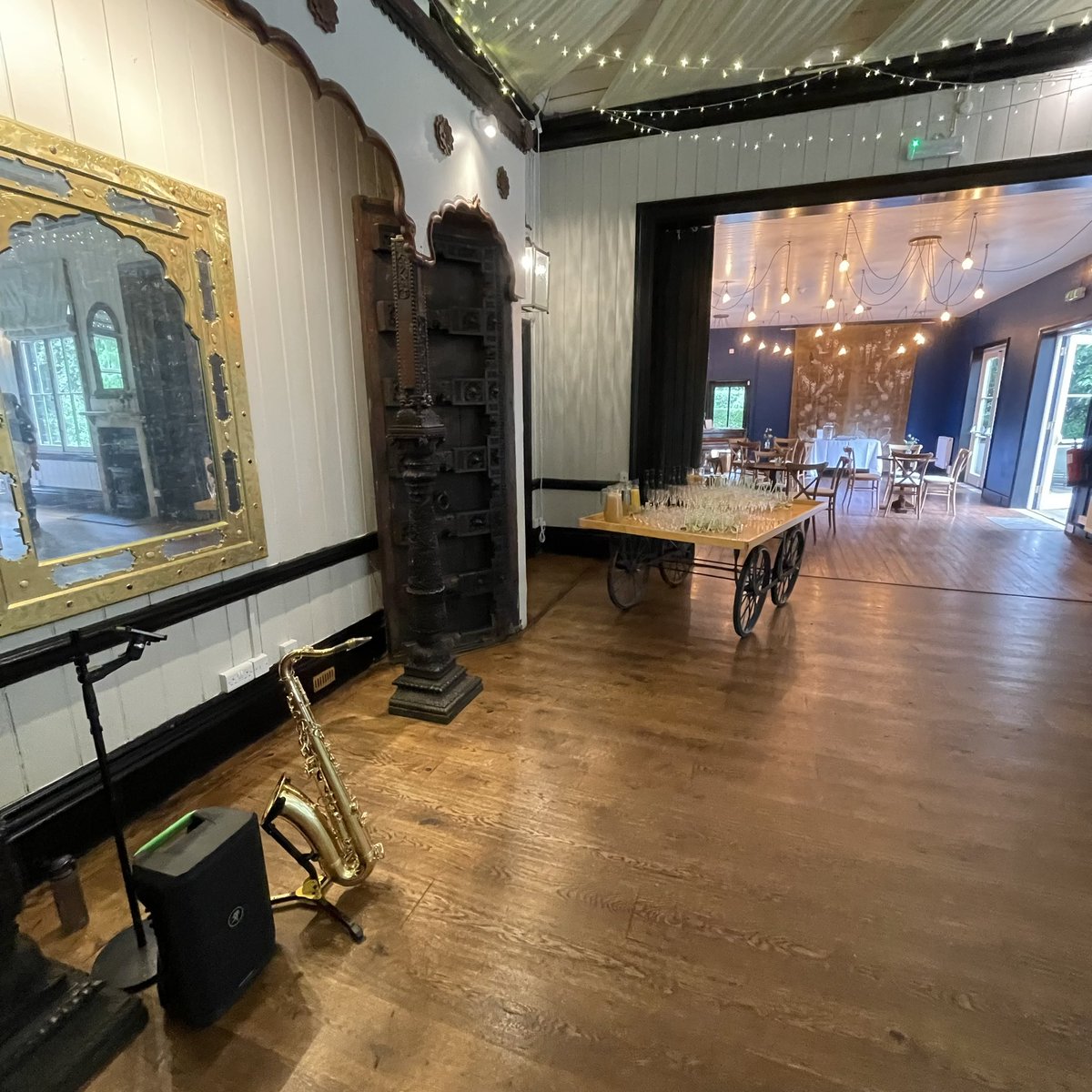 dinnerjazzsax's tweet photo. It was lovely to be back at the gorgeous @TheLarmerTree recently to play for Alice &amp; Simon’s drinks reception. The rain kept us inside their elegant Victorian Jubilee Hall - it’s such a spacious room though it felt like we were outside! https://t.co/qsJYZ1aFlV