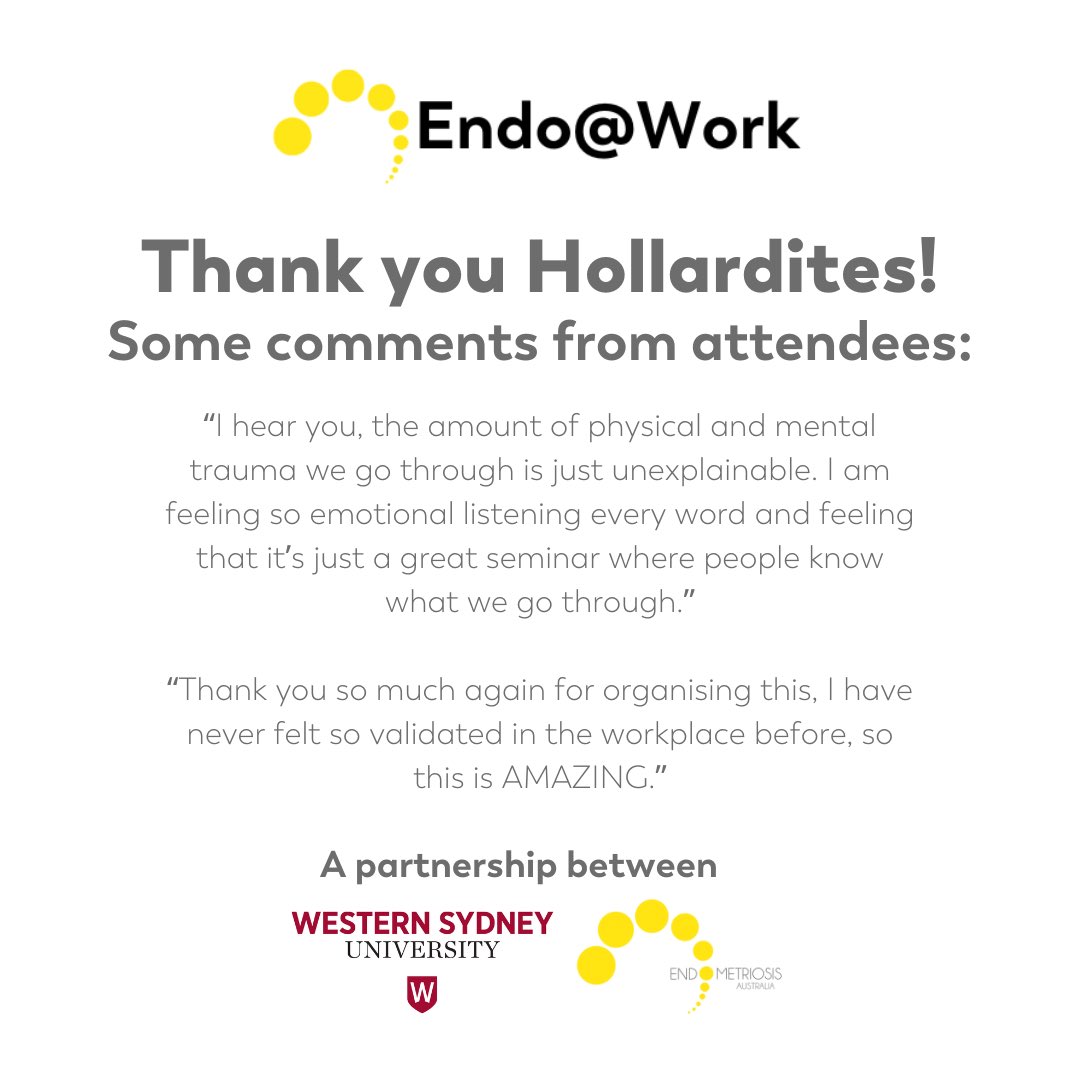 Endometriosis Australia’s Endo@Work program is based on research through our partnership with @westernsydneyu (WSU). This week, Endometriosis Australia CEO Maree Davenport led a session with Hollard, a top 5 general insurer in Australia #endoatwork #endoawareness #endendo