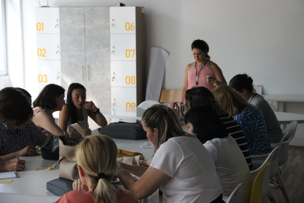 DigEdCenter's tweet photo. #TechCamp Day 2! Discussing in small groups about challenges in media literacy and cyber security. https://t.co/hVSMSO5Fgn