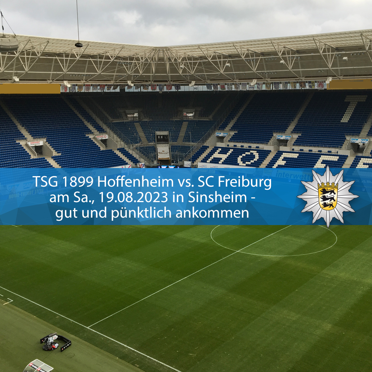 PolizeiMannheim's tweet photo. ⚽ #TSGSCF: TSG Hoffenheim vs. SC Freiburg am Sa., 19.08.2023 in der #PreZeroArena in #Sinsheim ⚽
😎 Damit Euch höchstens aufgrund der Temperaturen oder der Vorfreude der Schweiß läuft, nicht aber, weil ihr zu spät ankommt, hier ein paar Hinweise:
https://t.co/DlzgEDDua2 https://t.co/q1Dt39QW1E