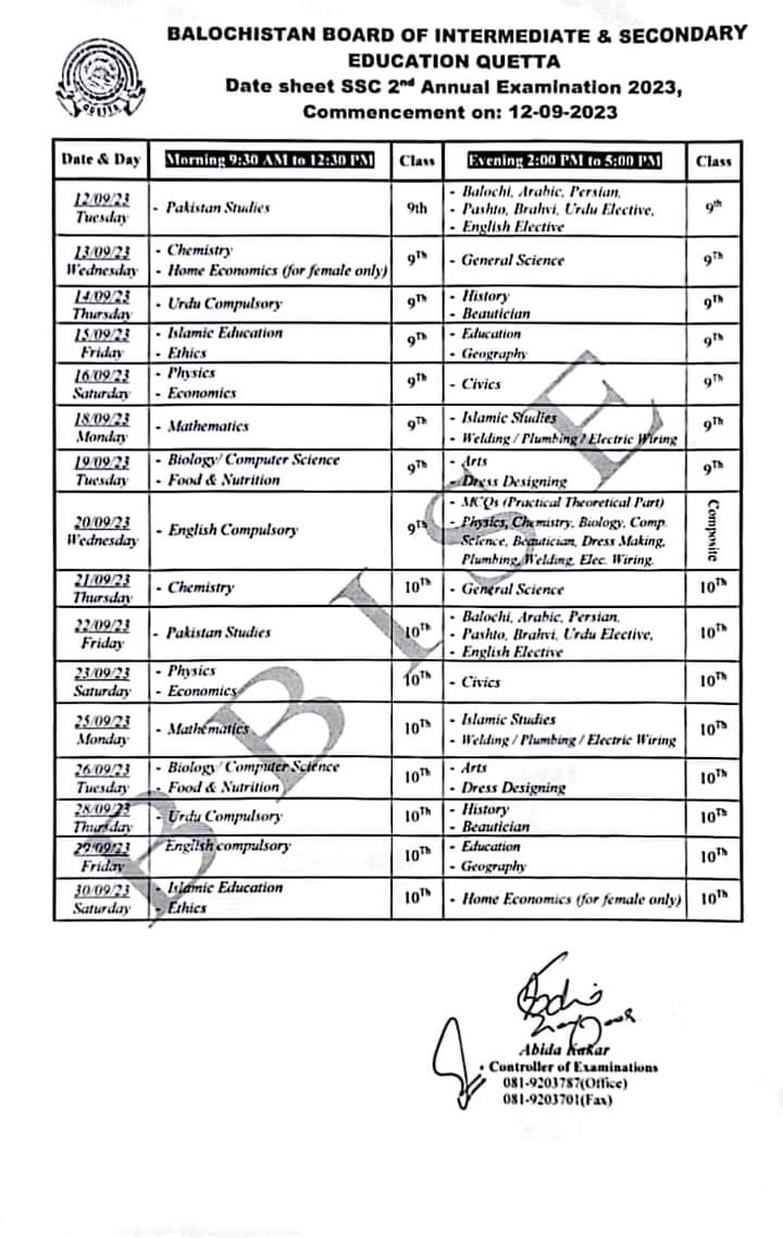 Date sheet matric bi-annual..2023