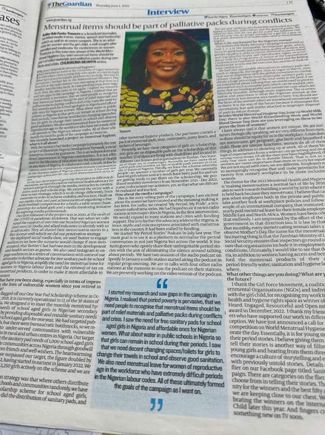 SanitaryMediaC's tweet image. #thursdaythrowbacks our convener was featured in Guardian newspaper on June 1, 2023. #ThursdayMotivation #periods #menstruation #myperiodmyprideradiodrama #myperiodstoriespodcast #mymenstruationstories #whatifmenmenstruated