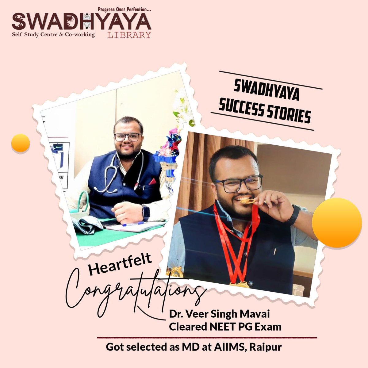 From Diligent Study to MD Triumph: Dr. Veer Singh Mavai's Swadhyaya Journey Shines Bright at AIIMS Raipur😊
.
.
.

#SwadhyayaLibrary #swadhyaya #library #SelfStudy #IndoreLibrary #CoachingStudents #successstory #dreams #library #studentcommunity #quietstudyspace #exampreparation