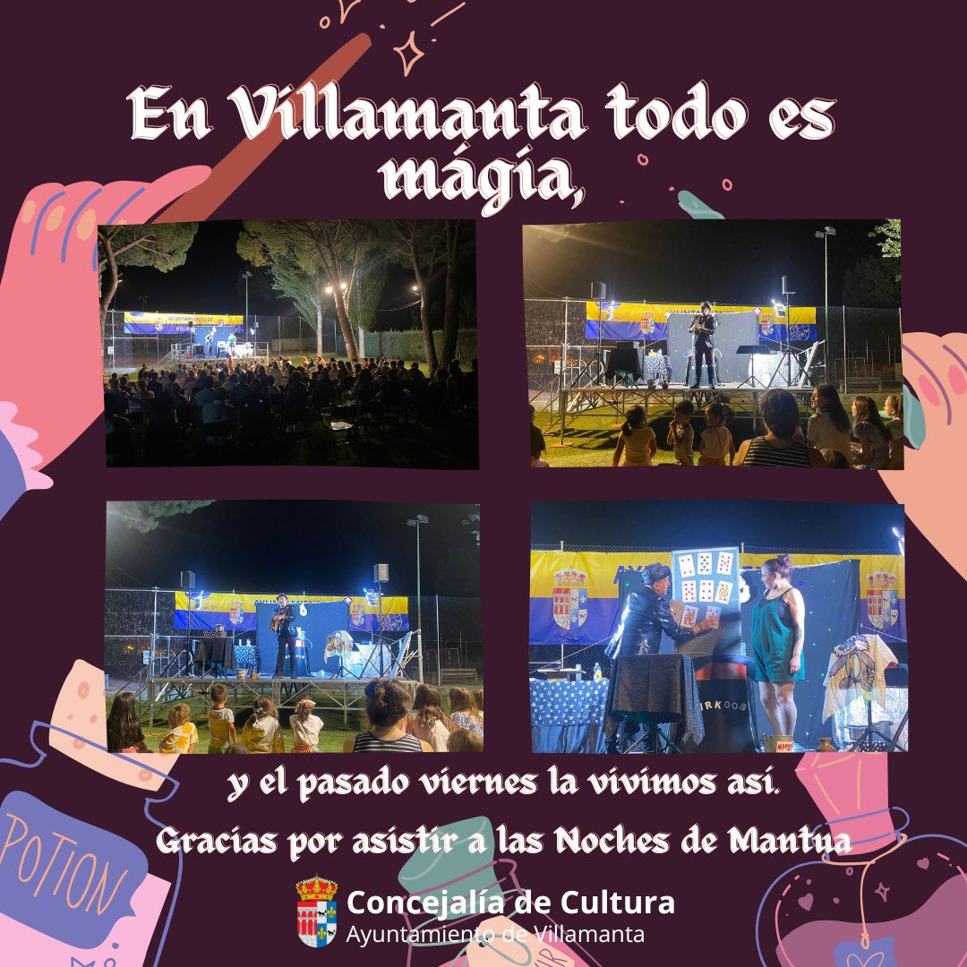 Exitazo el espectáculo de magia del pasado Viernes en el césped de la piscina municipal 
Lleno absoluto donde la magia cautivó a los pequeños y no tan pequeños de la casa 
No te pierdas las actividades gratuitas de este finde de semana.
Concejalía de Cultura