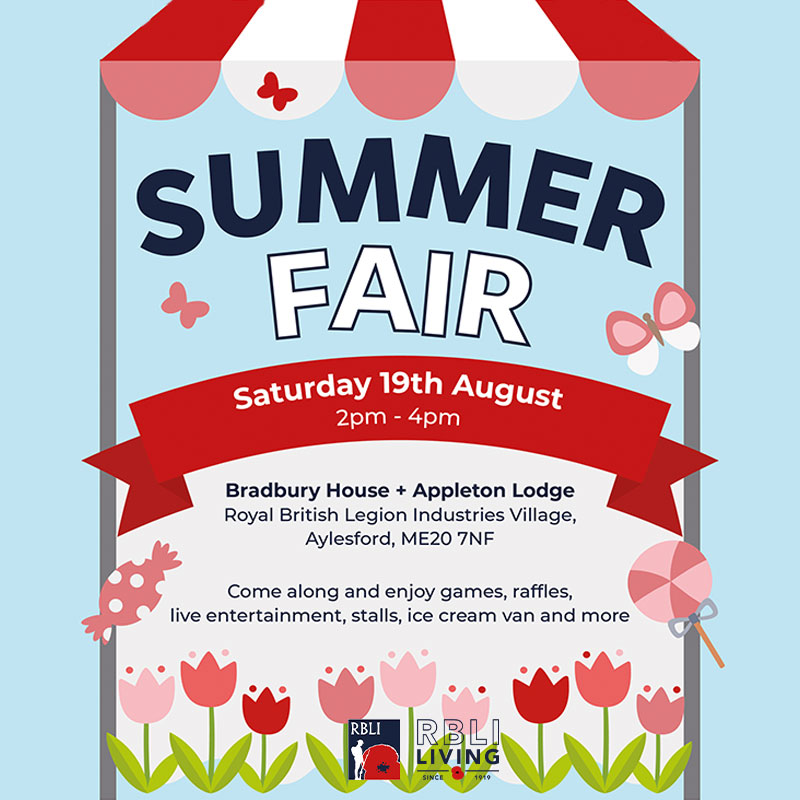 Join us for RBLI’s summer fair, this Saturday (19th) at our state-of-the-art care homes, Bradbury House & Appleton Lodge located on our village in Aylesford. Come along and enjoy games, raffles, live entertainment and more 🏡☀️🍦 #rbli #supportforveterans #summerfair