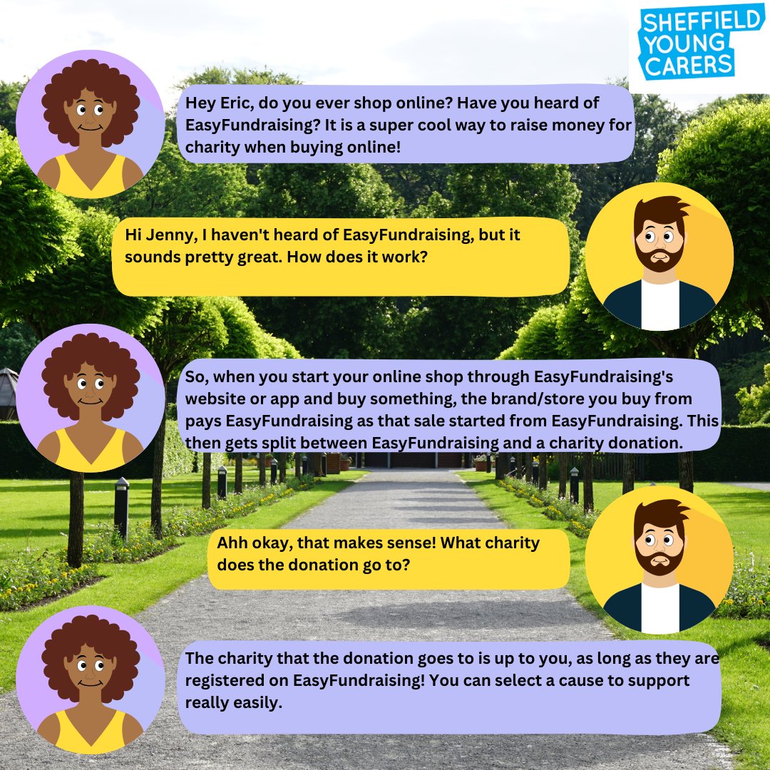 SheffYoungC's tweet photo. Raise FREE donations for Sheffield Young Carers whenever you shop online using @easyuk. Over 8,100 brands will donate, including all the big names like eBay, ASOS, Expedia, M&amp;S, Just Eat, Uswitch and more! 

Visit: https://t.co/agXlVxA8w6 https://t.co/U3AZ3GCoXJ
