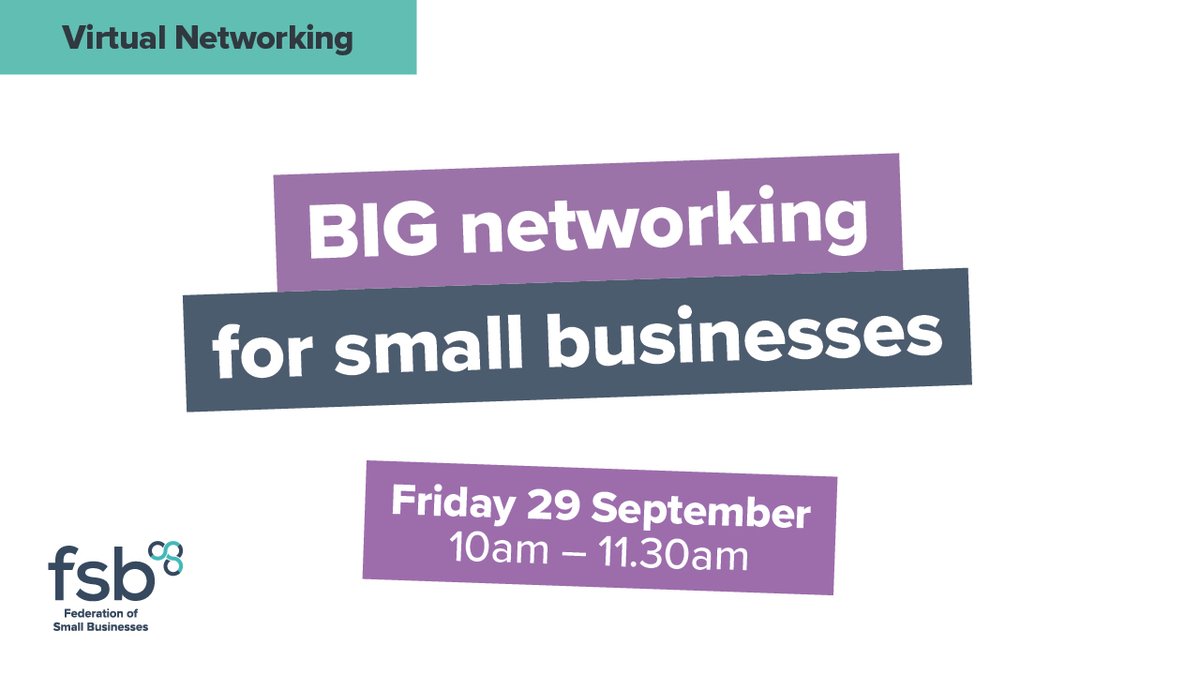 FSB BIG Networking is back! 🎉

Join us and connect with hundreds of small businesses from across the UK and have the chance to win a luxury hamper for the best virtual background!

Book your FREE space today 👇
go.fsb.org.uk/BigNetworkingA…

#FSBbigNetwork #SmallBusinessBigIdeas