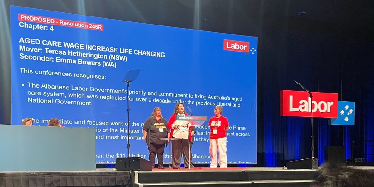 UWU members were centre stage on Day 1 of Labor's National Conference, having direct input on policy within the Albanese Government. Teresa and Emma passed a resolution on the importance of fixing the aged care system - acknowledging the work done and why it remains a priority.