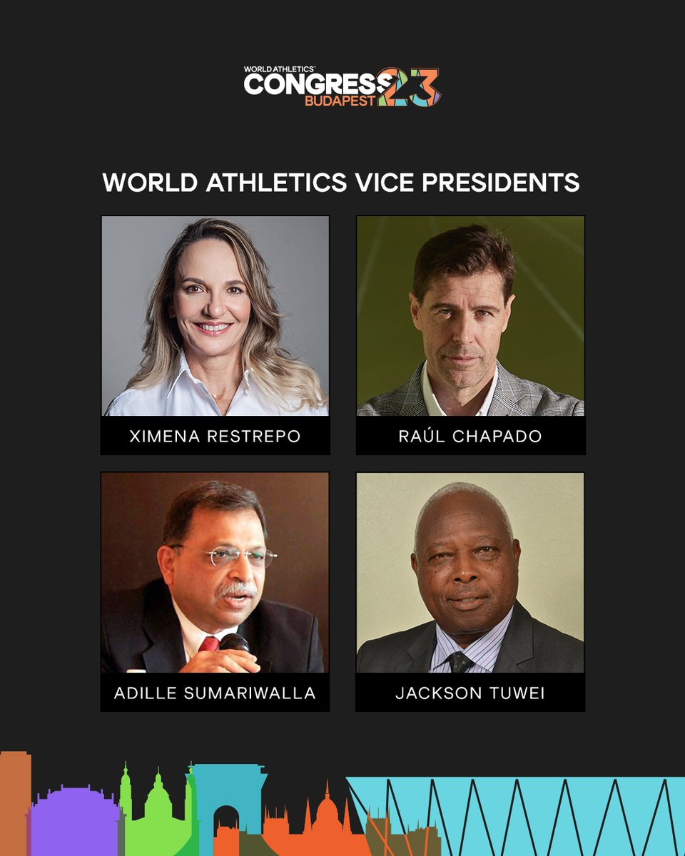 Ximena Restrepo, Raúl Chapado, Adille Sumariwalla and Jackson Tuwei have been elected as World Athletics Vice-Presidents at the 54th World Athletics Congress.